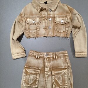 Chic Kids Tan Denim Jacket and Skirt Set